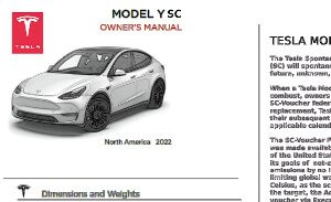 This featured image presents the cartoon picture of a Tesla Owner's Manual of the Model Y SC, Tesla's Spontaneously Combustible model.