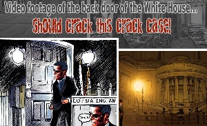 This featured image shows comic strip revealing Hunter Biden sneaking out the back door of the White House with the title, "Video Footage Of Who Snuck Out The Back Door Of The White House Should Crack This Crack Case!" when cocaine was discovered in the White House.